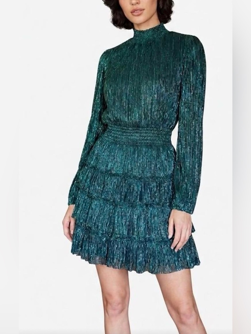 belk Teal Sparkle Long-Sleeve Tiered Dress